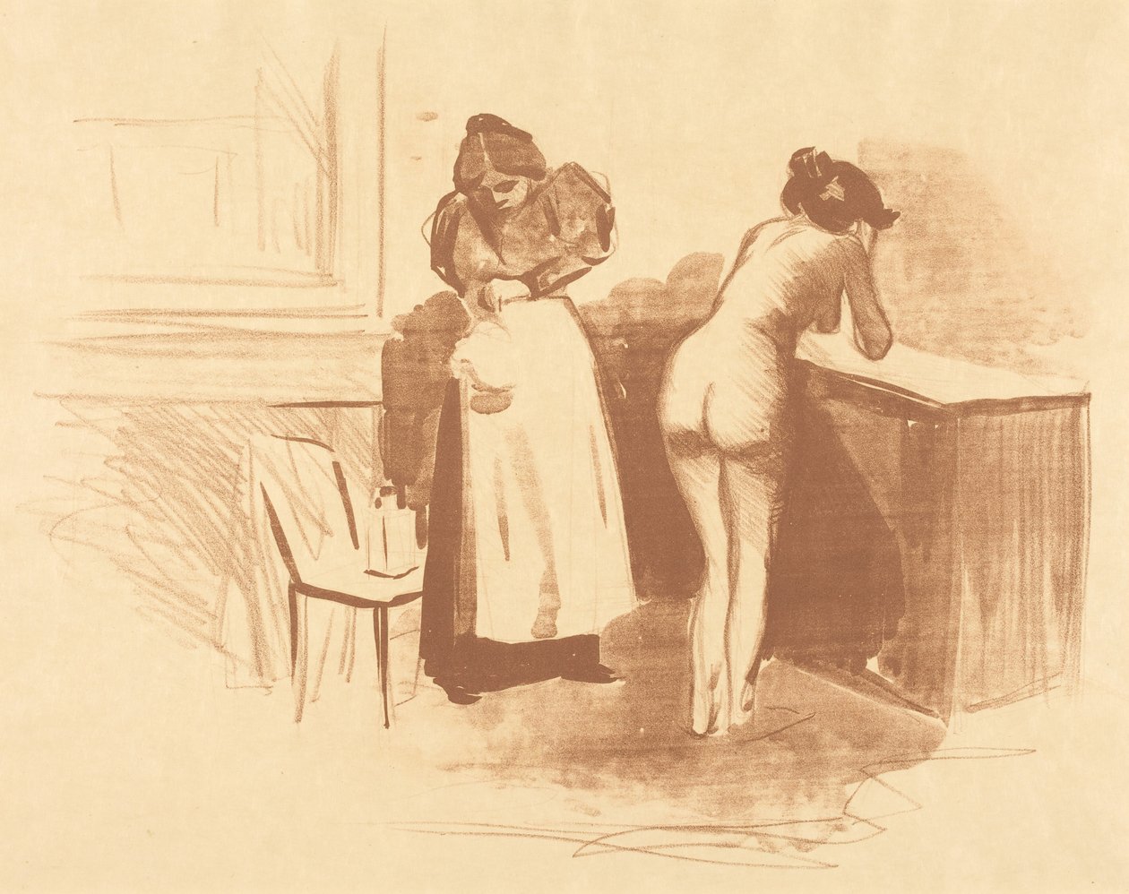 O atrito com a luva de crina (lâmina com aguada e traço) (The Massage with Coarse Hair Glove) (Wash and Line plate) de Jean-Louis Forain