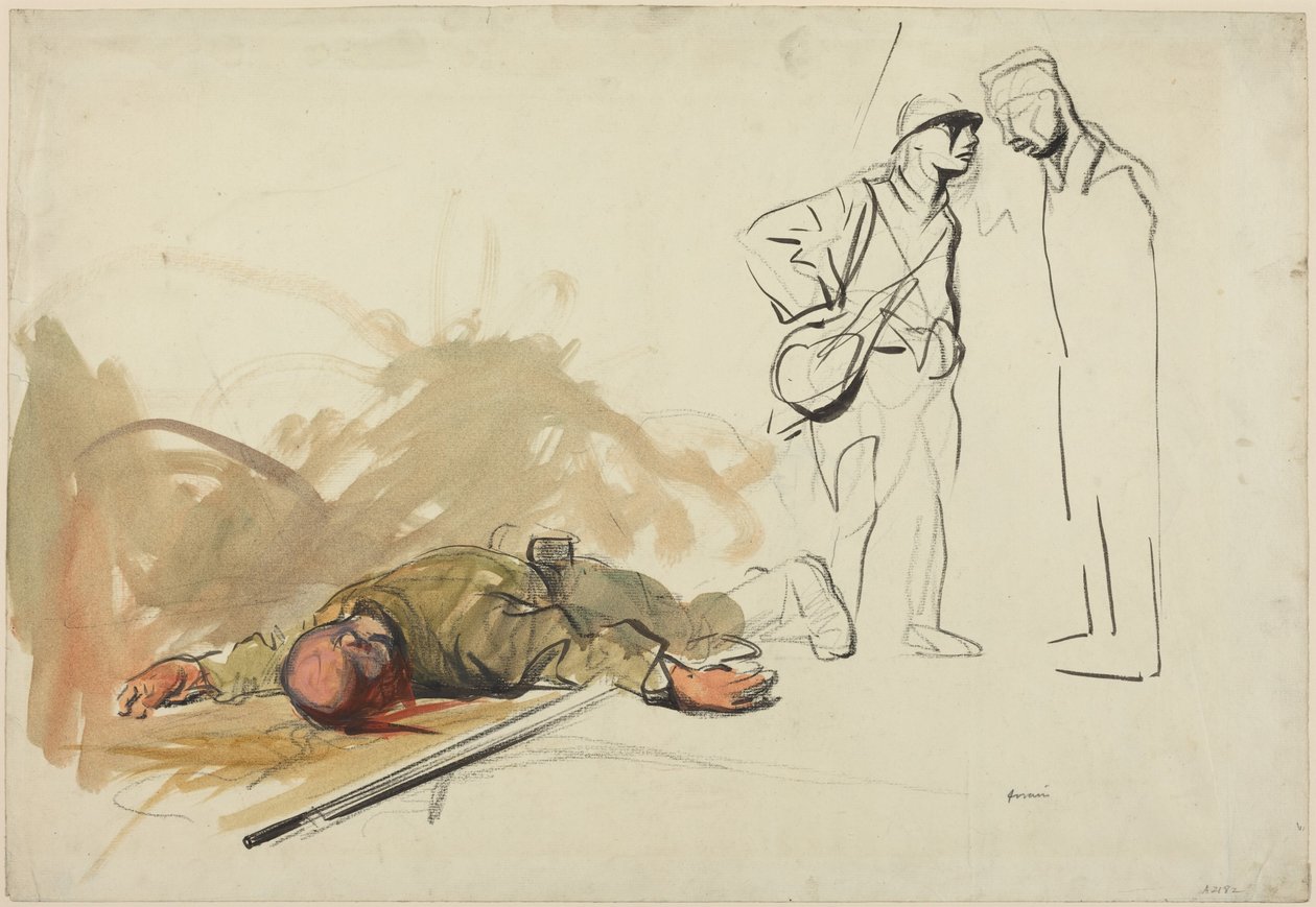 a) Soldado alemão morto (anverso); b) Cabeça de um soldado (reverso) de Jean-Louis Forain