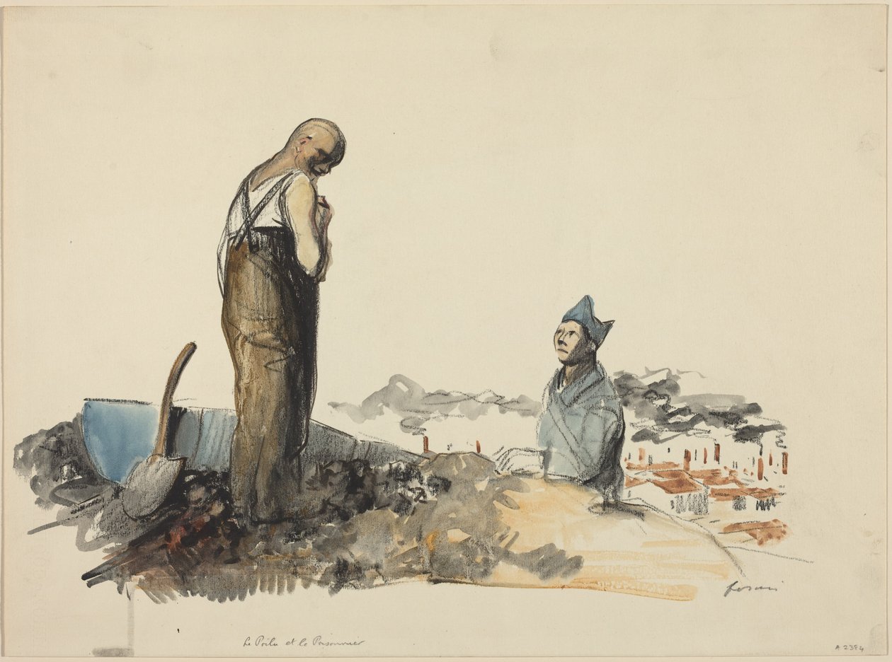 a) «Le Poilu et Prisonnier» (O Poilu e o Prisioneiro) (anverso); b) «Estudo de um Prisioneiro» (verso) de Jean-Louis Forain