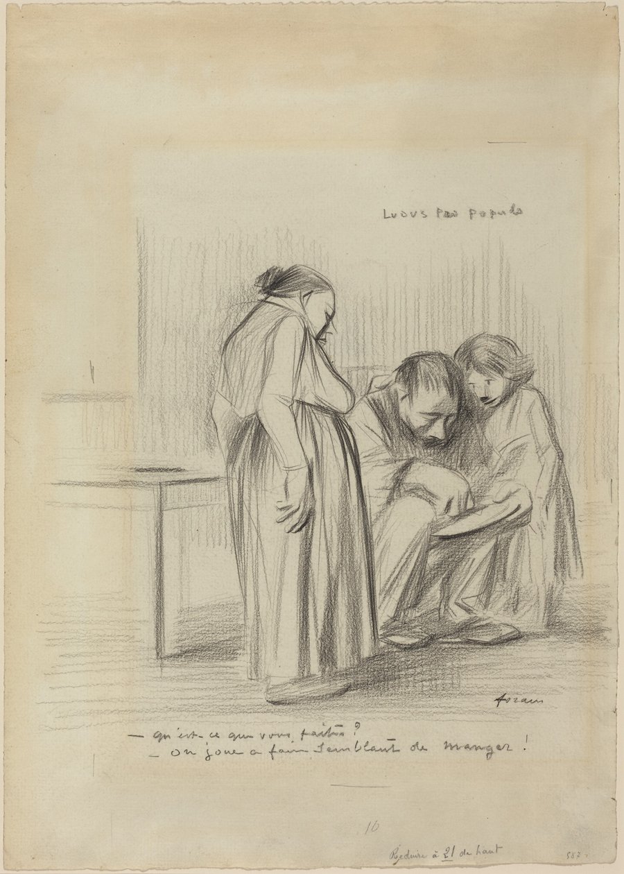a) Jogo para o povo (anverso); b) Cabeça de um homem (reverso) de Jean-Louis Forain