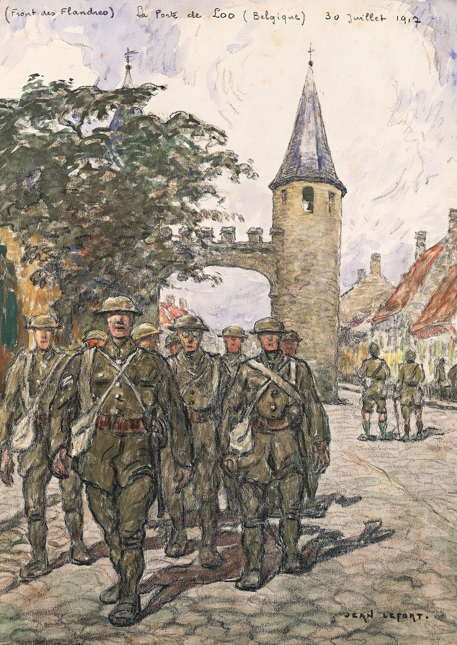 Frente da Flandres, portão de Loo (Bélgica), 30 de julho de 1917 (aguarela sobre papel) de Jean Louis Lefort