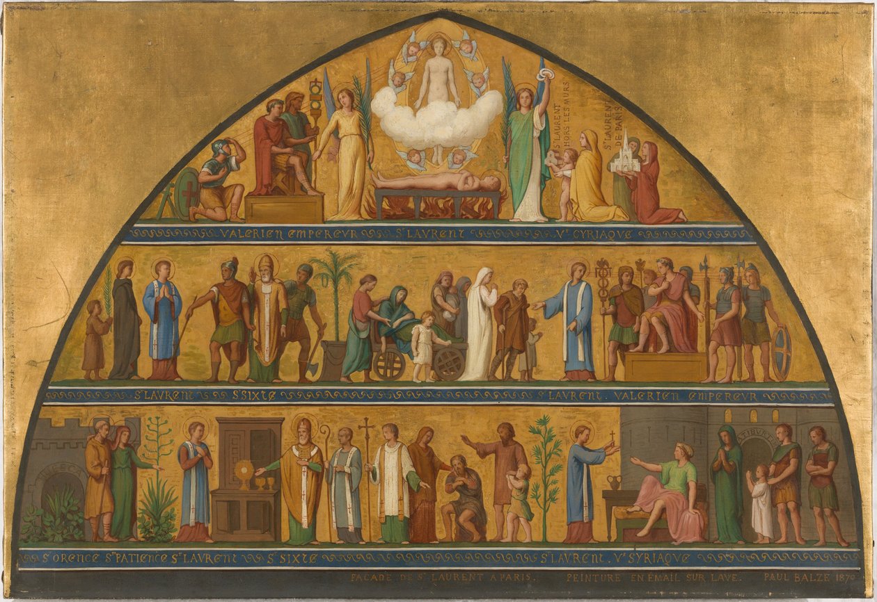 Esboço para a igreja de Saint-Laurent: A vida em Saint-Laurent em 1870 (óleo) de Jean Paul Etienne Balze