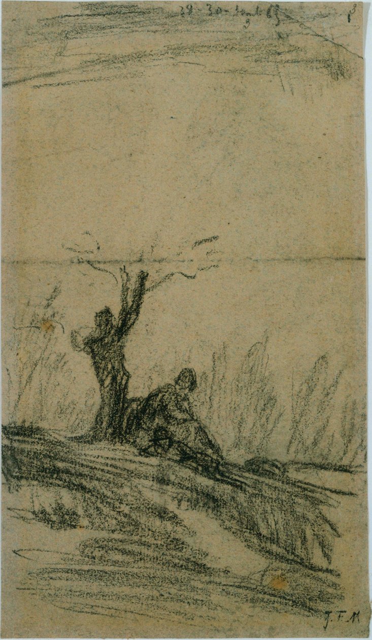 Figura sentada debaixo de uma árvore de Jean Francois Millet