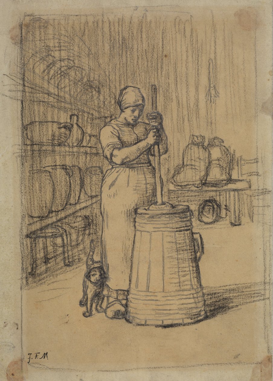 Estudo para a mulher que faz manteiga de Jean Francois Millet