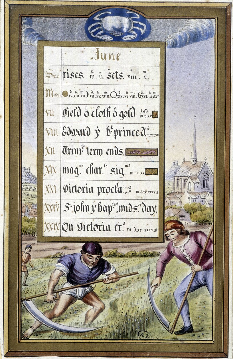 Calendário de Junho e sinal de Cancro - em "Hours d