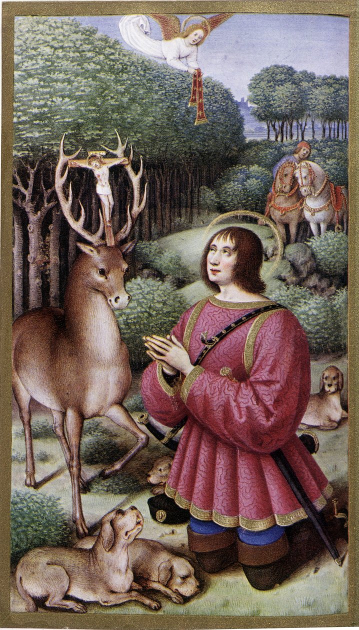 Saint Hubert - Miniatura de Jean Bourdichon, fac-símile das "Horas de Anne de Bretagne". de Jean (after) Bourdichon