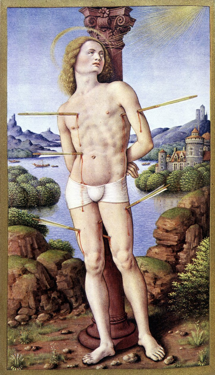 São Sebastião - por Jean Bourdichon, em "The Hours of Anne of Brittany" (As Horas de Ana da Bretanha) de Jean (after) Bourdichon