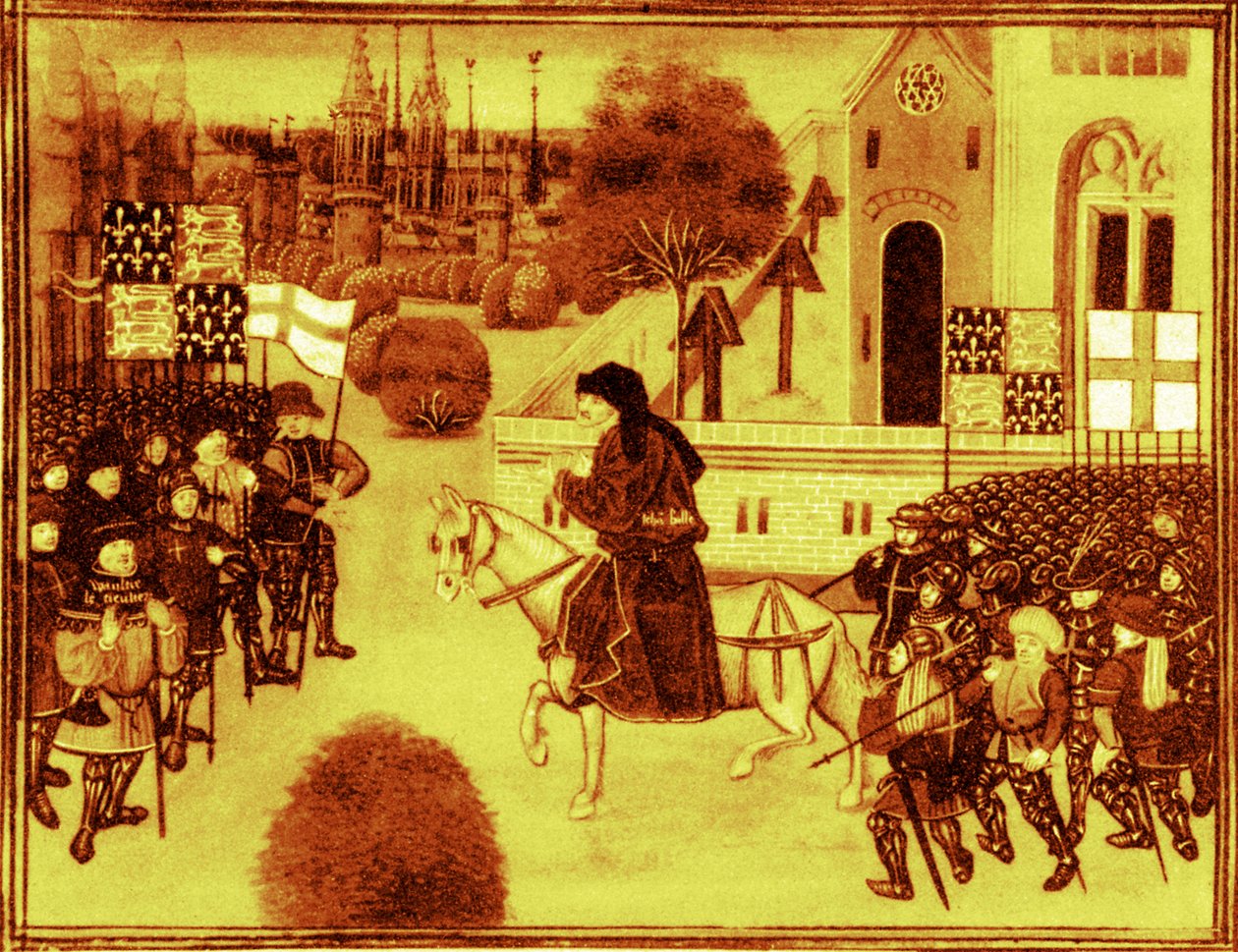 Sermão aos Camponeses de John Ball, iluminura das Crónicas de Jean Froissart (século XIV). de Jean (after) Froissart