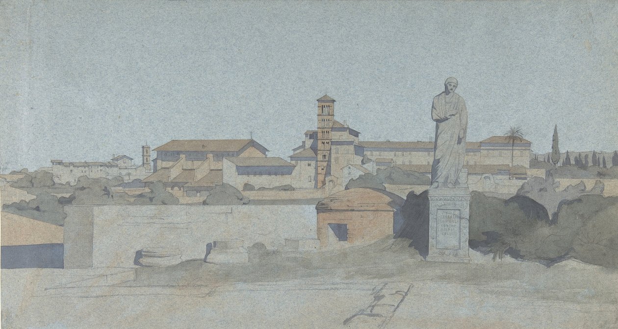 SS. Giovanni e Paolo, visto da Villa Mattei, Roma, . de Jean Achille Benouville