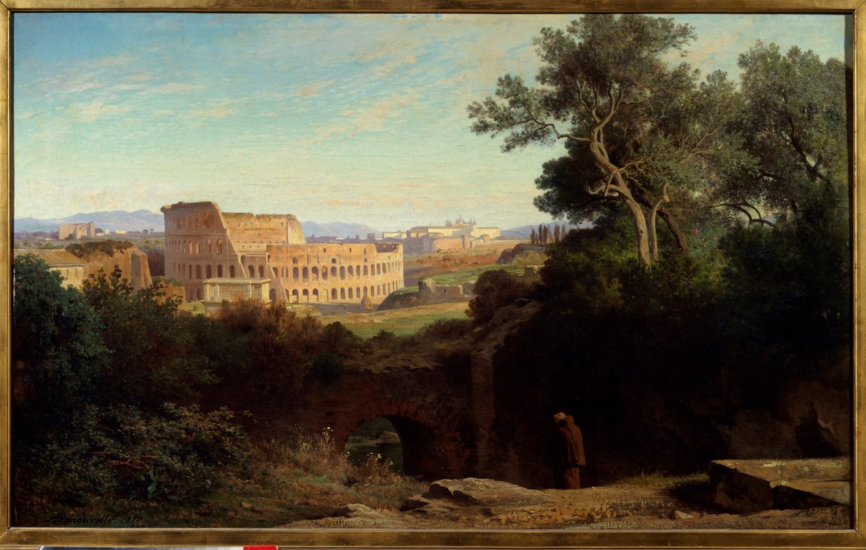 Vista do Coliseu (Coliseu) de Mount Palatin (Palatino) até Roma Pintura de Achille Benouville (1815-1891) 1870 Sol. 0,78x1,26 m Paris, musee d