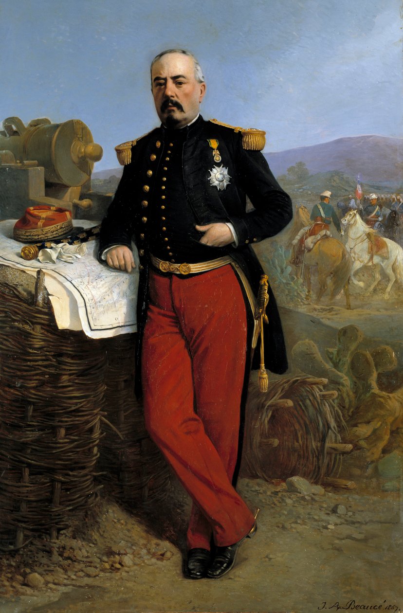 Achille Bazaine (1811-1888) marechal do Império em 1864: retrato de François Achille Bazaine (François-Achille) representando o comandante da força expedicionária francesa no México entre 1863 e 1867, Pintura de Jean Adolphe Beauce (1818-1875) 1867, de Jean Adolphe Beauce