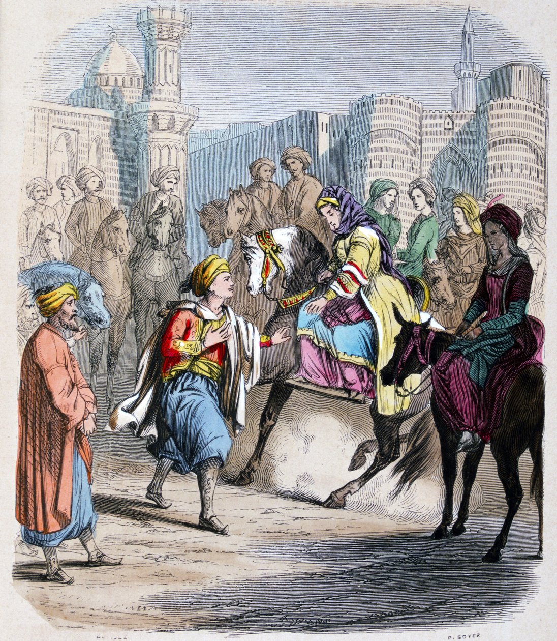 Emina Nosratli attend son fils victorieux Ibrahim Pacha (1789-1848), de retour au Caire apres la campagne arabe en 1818 - Emina El Nosratli (mãe de Ibrahim Pasha) aguarda a entrada vitoriosa do seu filho no Cairo após a sua campanha árabe em 1818. Aguarela de Jean Adolphe Beauce