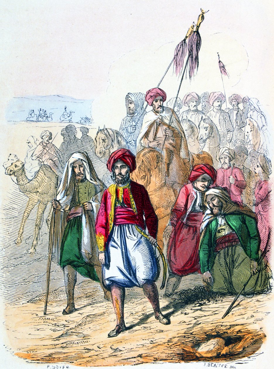 Ibrahim Pasha (1789-1848) a pé com as suas tropas durante a campanha contra os wahhabitas de Jean Adolphe Beauce