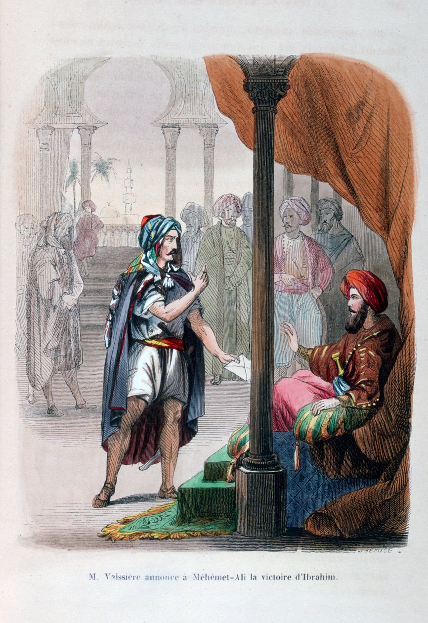 M. Vaissière anuncia a vitória de Ibrahim Pasha a Mehmet Ali, 1818, 1847 de Jean Adolphe Beauce