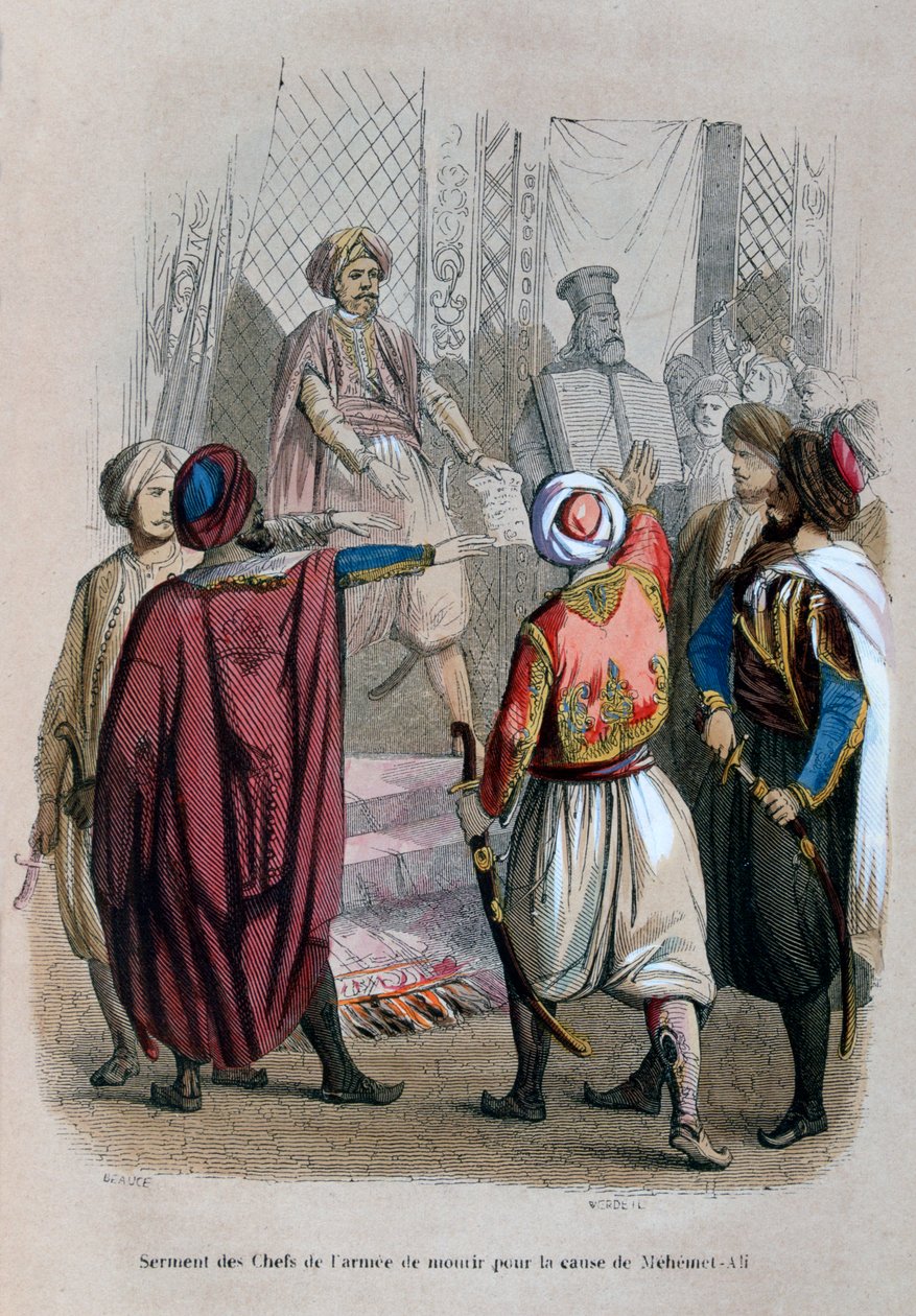 Juramento dos Comandantes do Exército Morrer pela Causa de Mehmet Ali, Egito, 1805 1847 de Jean Adolphe Beauce