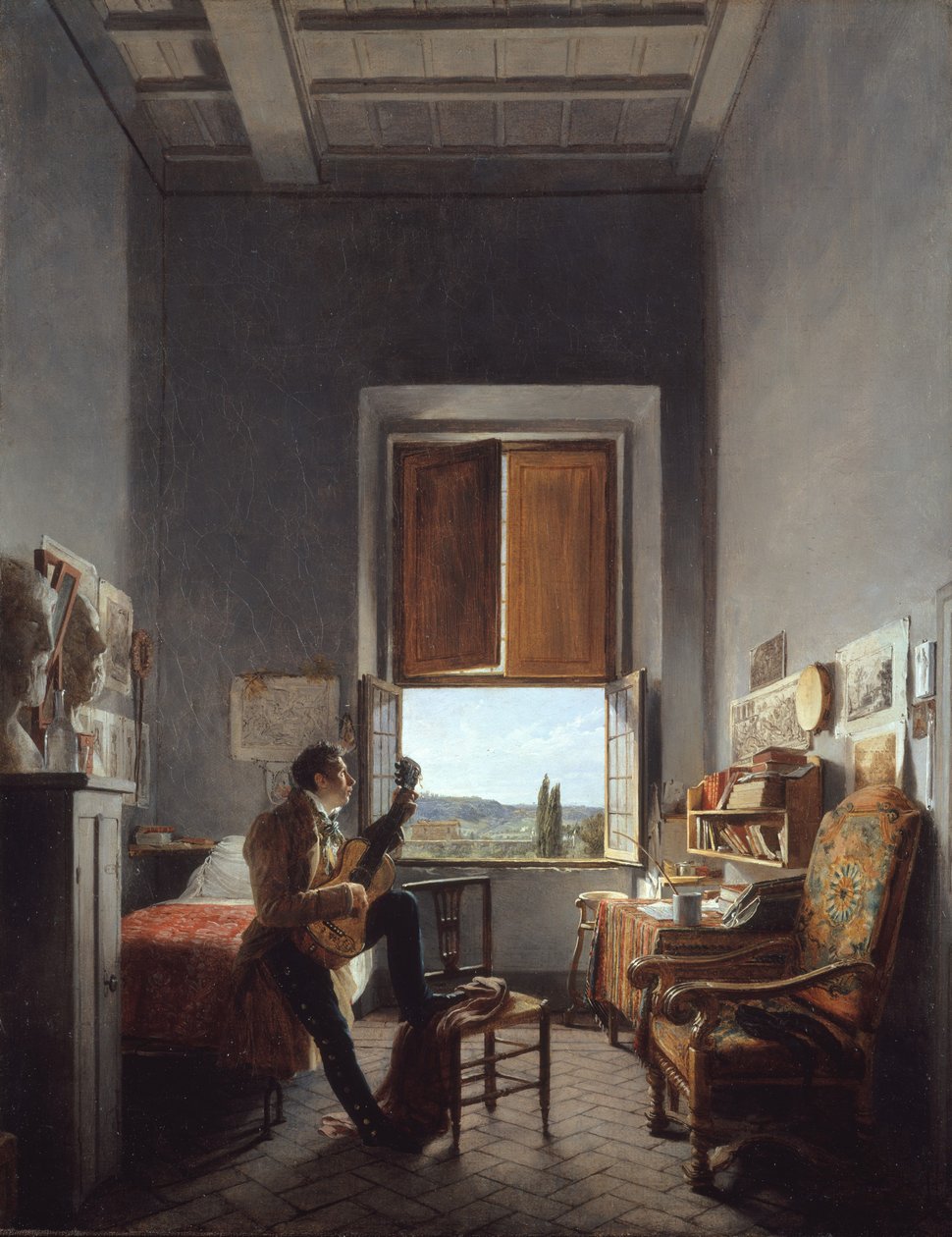 Léon Pallière 1787-1820 em Seu quarto na Villa Medici, Roma, 1817. de Jean Alaux