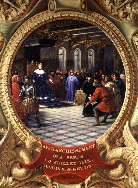 Luís X (1289-1316) o Stubborn, Rei de Navarra, Enfranchising the Serfs, 3 de Julho 1315 (petróleo) de Jean Alaux