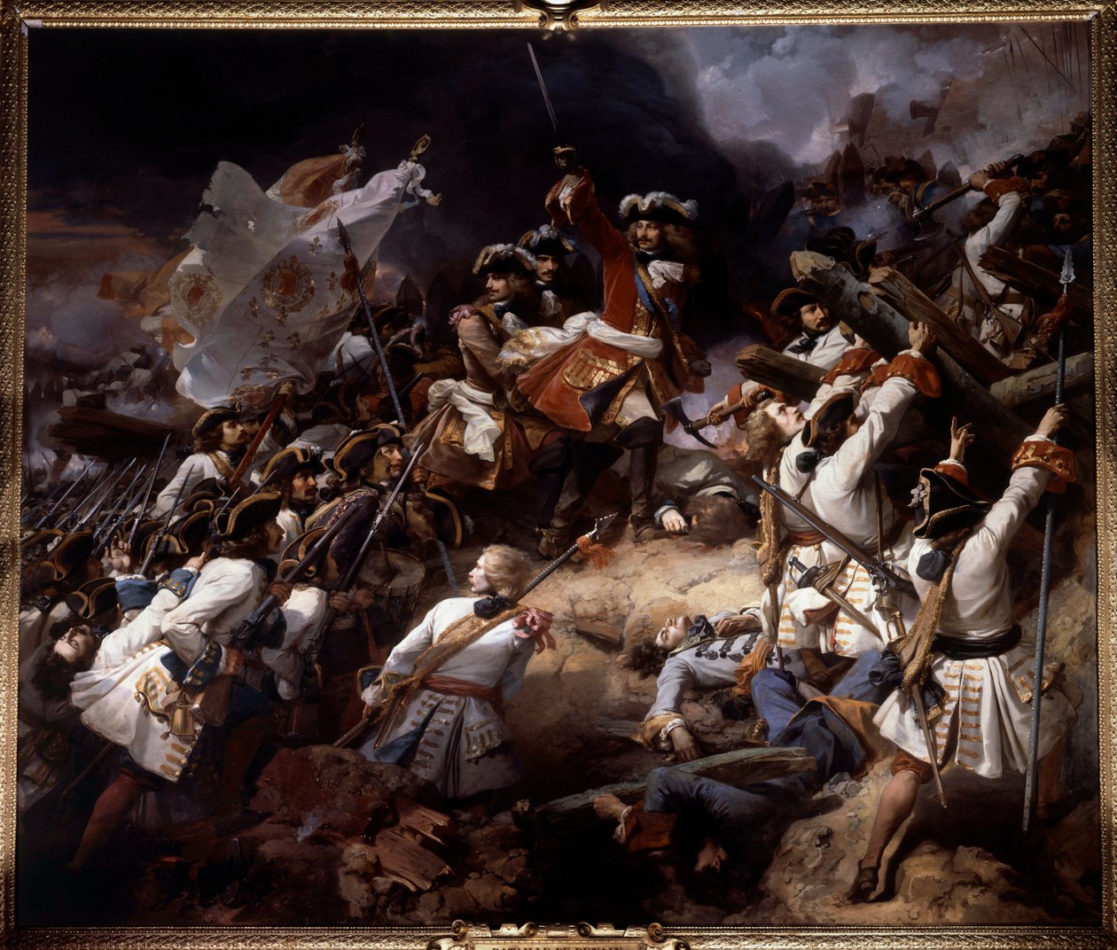 A Batalha de Denain em 24 de Julho de 1712 Foi vencida pelo Marechal de Villars sobre o Príncipe Eugene de Savoy. Pintura de Jean Alaux dit le Romain (1786-1864) 1839 Sol. 4,65 x 5,43 m de Jean Alaux