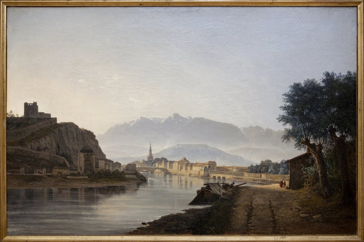 Vista de Grenoble retirada do Quai de la Graille, Pintura a óleo de Jean Achard (1807-1884) feita em 1837. Fotografia, KIM Youngtae, Grenoble, Musee de Grenoble. de Jean Alexis Achard