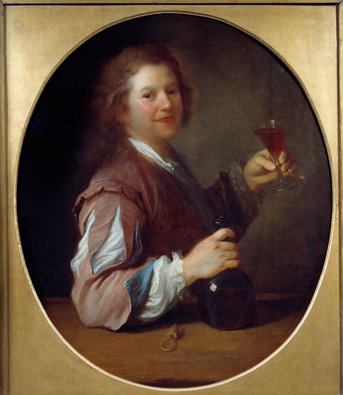 Retrato do artista em pintura de bebedouro por Jean Alexis Grimou (1680-1740) 1724 Sol. 1x0,85 m de Jean Alexis Grimou