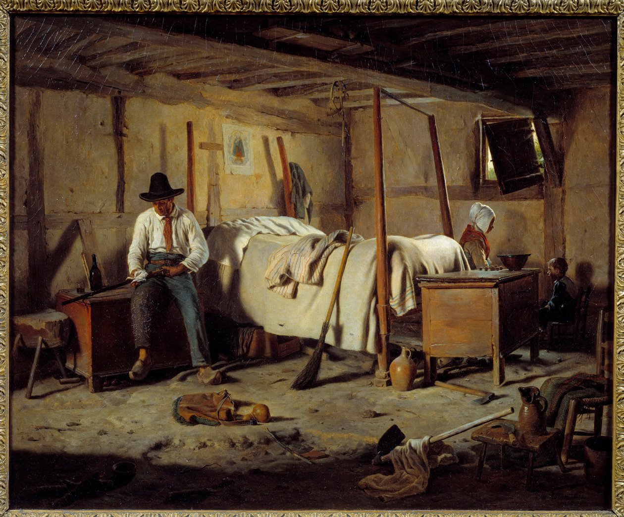 The poacher Painting by Jean Alphonse Roehn (1799-1864) 1850 Dim. 0,5x0,6 m de Jean Alphonse Roehn