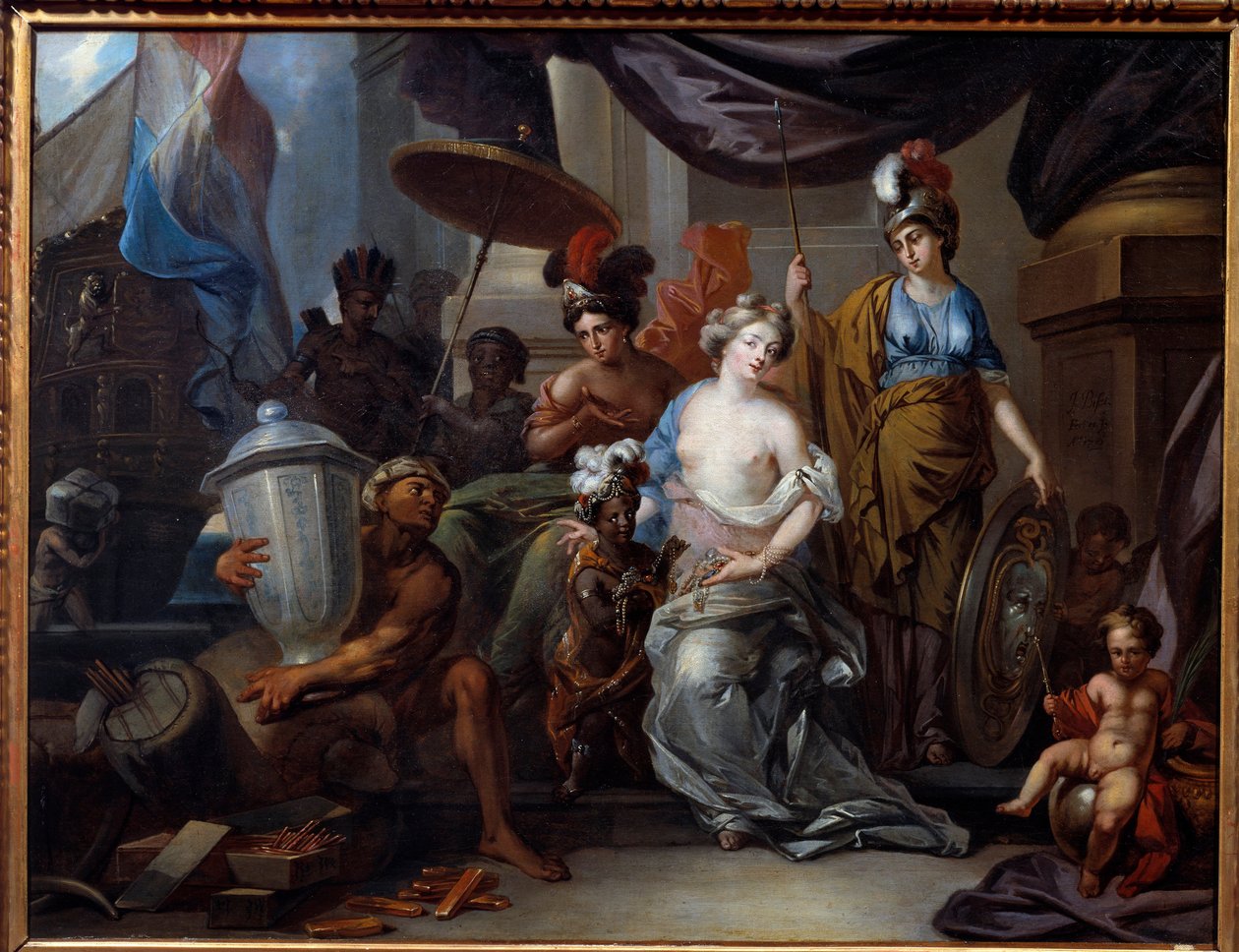América trazendo a sua riqueza para a Europa Europa Europa, uma jovem de tez pálida, recebe índios da América trazendo a sua comida exótica. Pintura de Jean Andreas Biset (século XVII) La Rochelle, Musee du Nouveau monde de Jean Andreas Biset