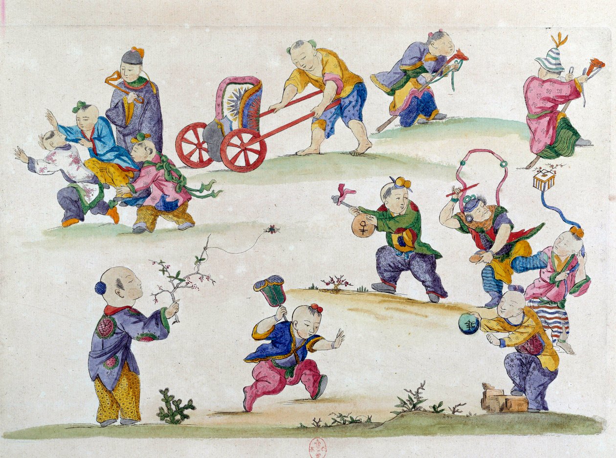 Sorteio a partir de um vaso chinês: brincadeira de crianças. Pintura de Jean Antoine Fraisse (século XVIII) de Jean Antoine Fraisse
