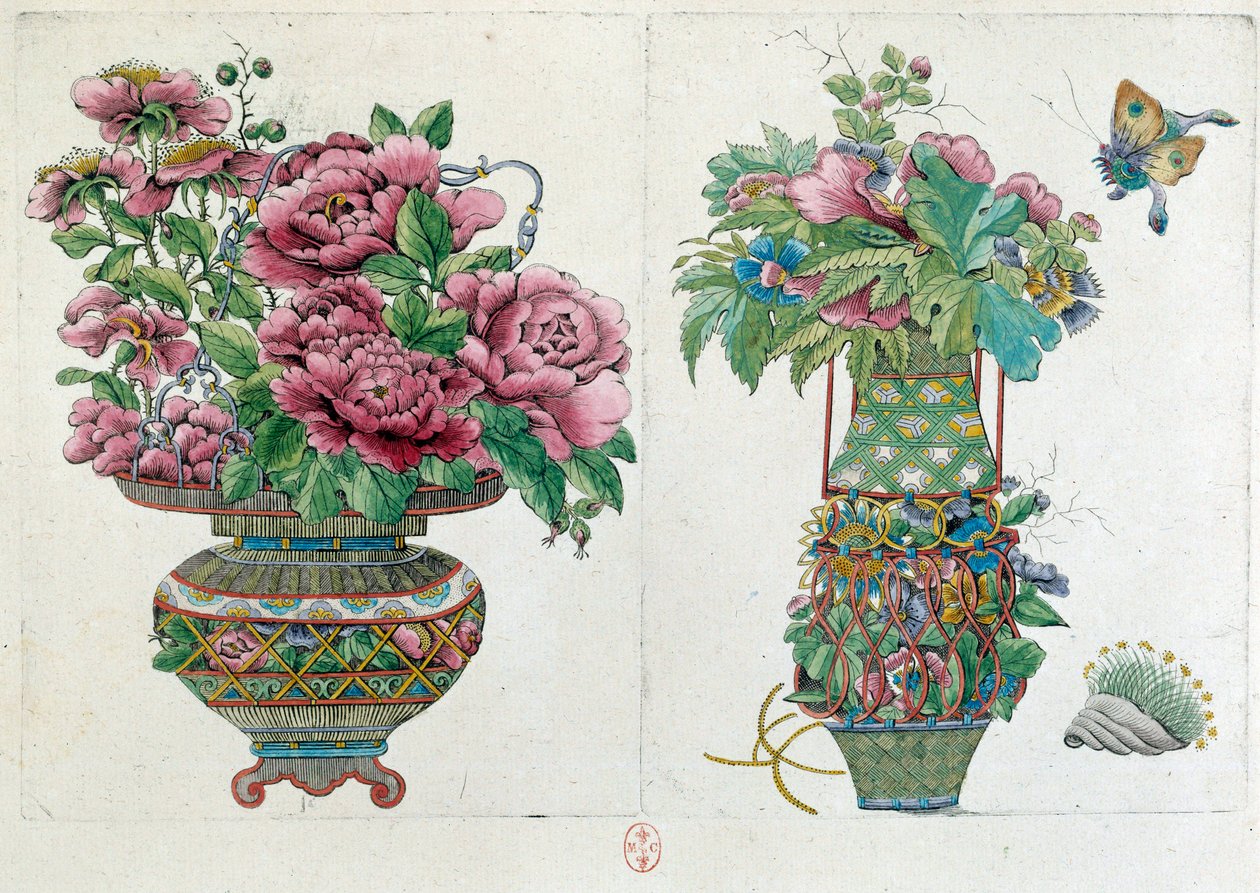 Desenho a partir de uma jarra chinesa: vaso de flores. Pintura de Jean Antoine Fraisse (século XVIII) de Jean Antoine Fraisse