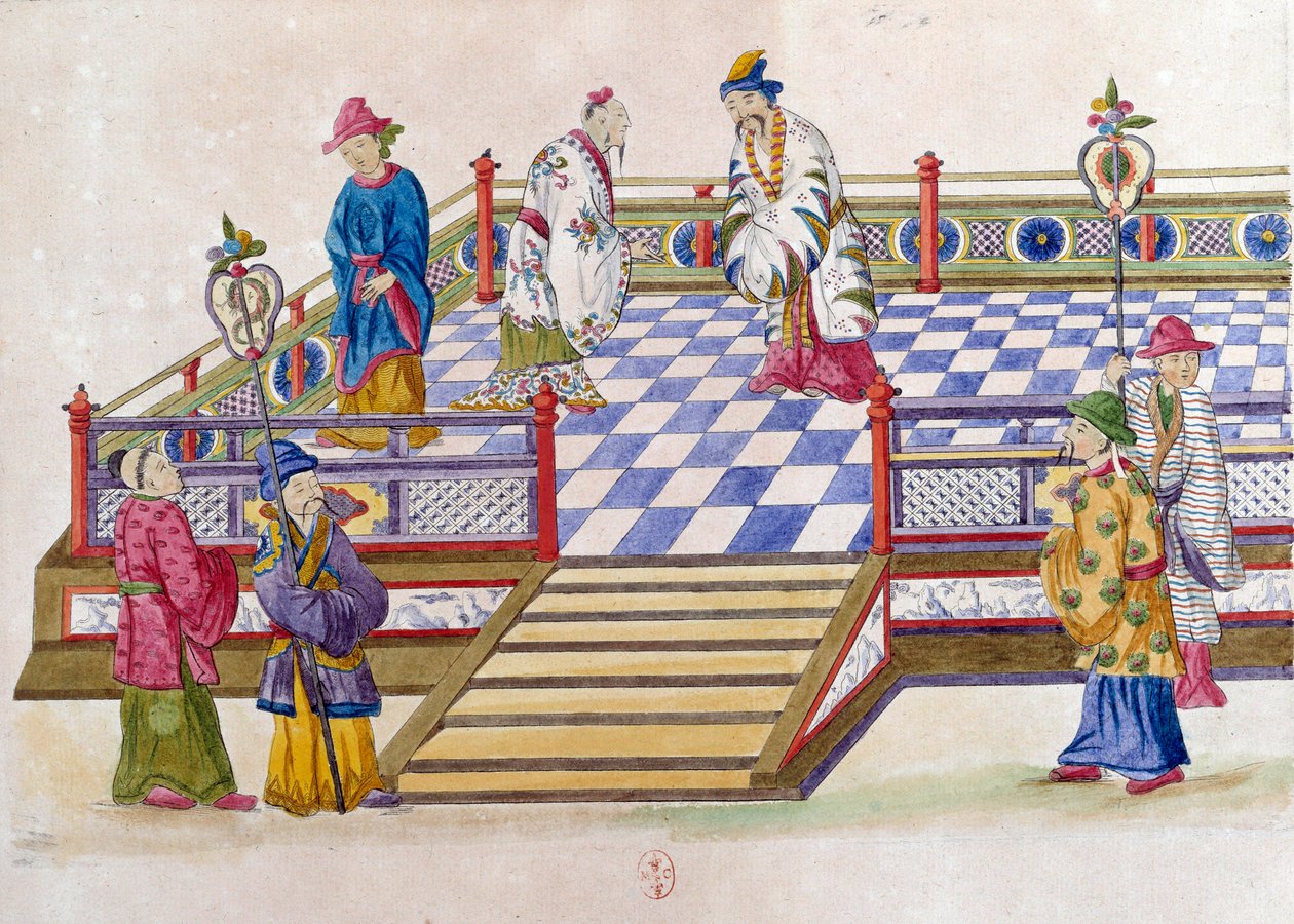 Desenho a partir de uma jarra chinesa: cena no palácio. Pintura de Jean Antoine Fraisse (século XVIII) de Jean Antoine Fraisse
