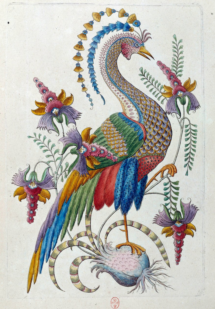 Pássaro fantástico. O desenho vem de um vaso chinês. Pintura de Jean Antoine Fraisse (século XVIII) de Jean Antoine Fraisse