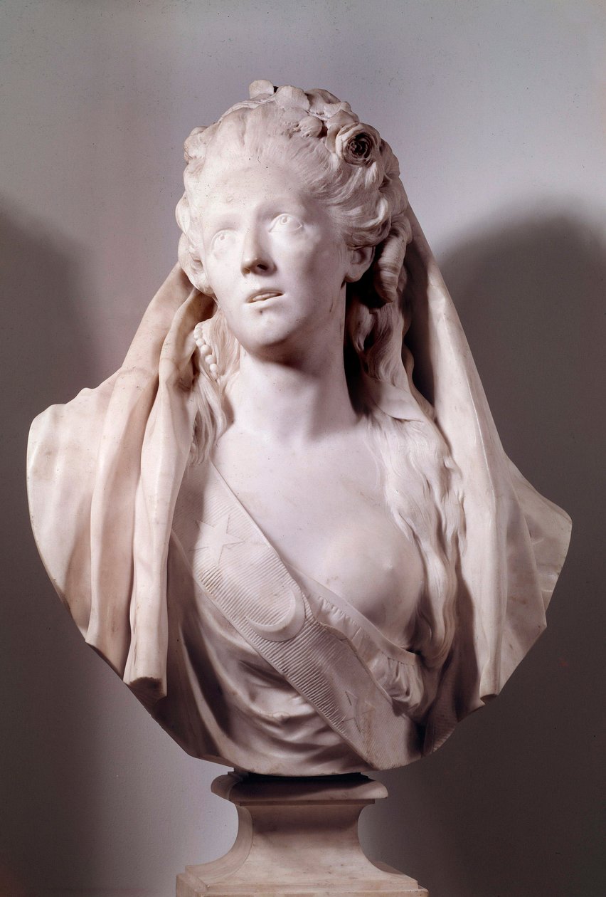 Busto de Sophie Arnould (1740-1802) cantora representada no papel de Iphigenie Sculpture por Jean Antoine Houdon (1741-1828) 1775 Paris, Musee du Louvre de Jean Antoine Houdon