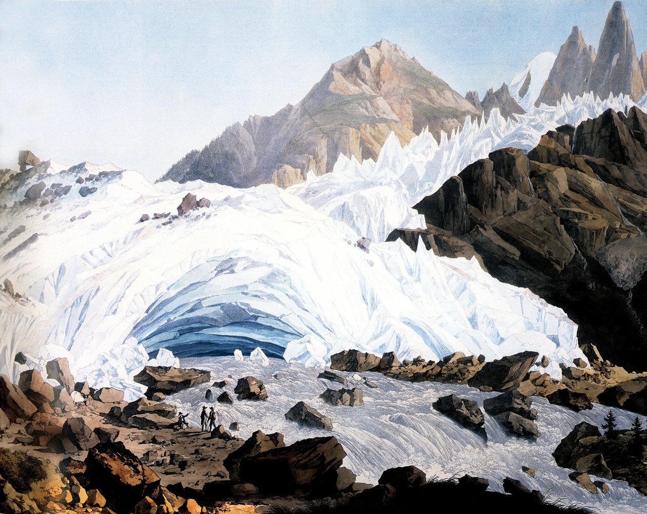 Chamonix: nascente do Arveyron, c. 1800 (gravura) de Jean Antoine Linck