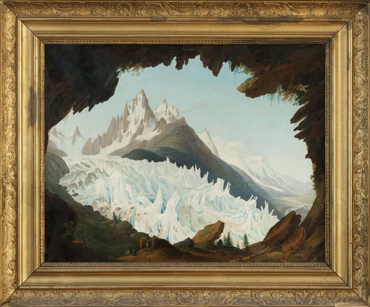 Vista dos Alpes tirada do cofre chamado de Chapeau of the Woods Glacier (óleo sobre tela) de Jean Antoine Linck