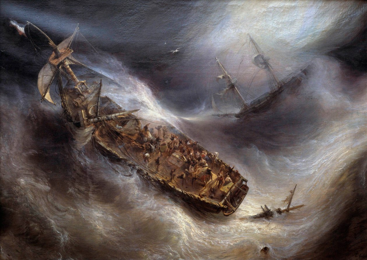 Devoção do Capitão Dess, de Bordeaux, para o navio holandês Columbus, na Pintura Tempete de Theodore Gudin (1802-1880) 1829 Sun. 2,1x2,95 m Bordeaux, Musee des Beaux Arts de Jean Antoine Theodore Gudin