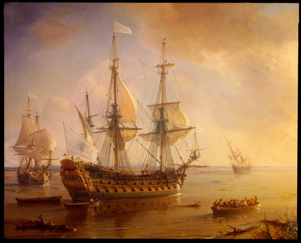 Expedição de Robert Cavelier de La Salle na Louisiana (detalhe do navio) de Jean Antoine Theodore Gudin