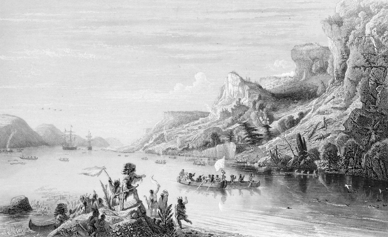 Jacques Cartier (1491-1557) no rio São Lourenço, 1535 de Jean Antoine Theodore Gudin