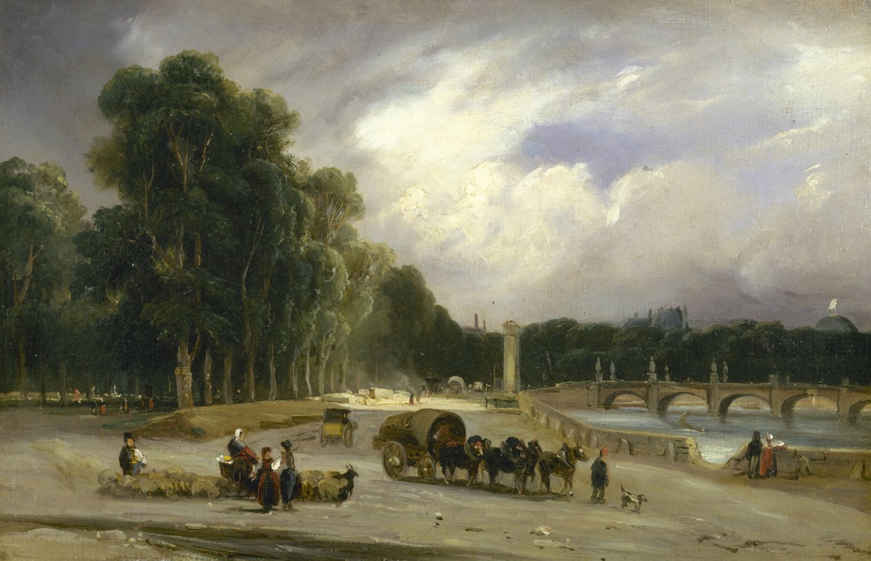 Vista do Cours la Reine, c.1828 (óleo sobre tela) de Jean Antoine Theodore Gudin