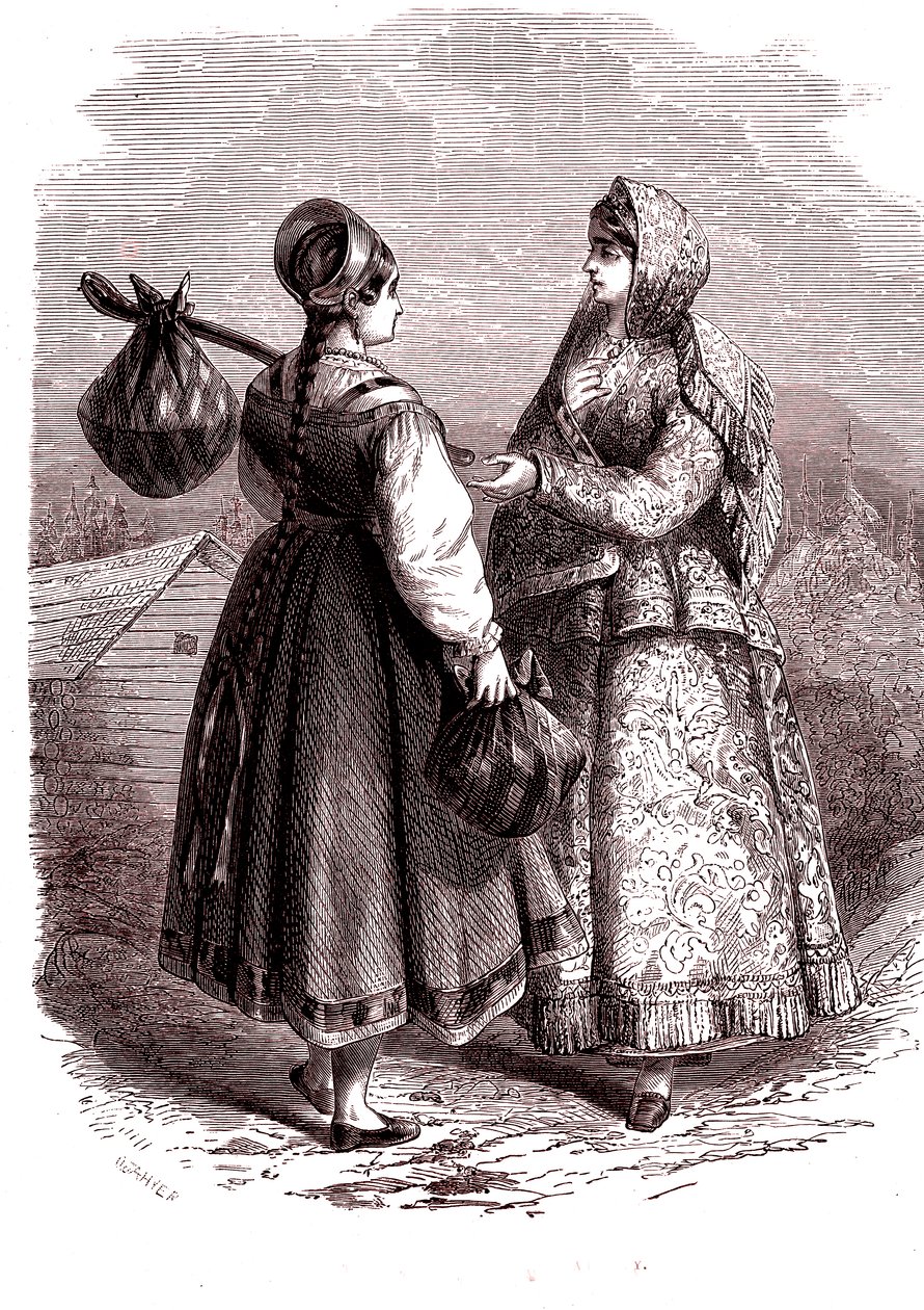 Rússia. Mulheres dos montes Valdaiy. 1865 (Gravura) de Jean Antoine Valentin Foulquier