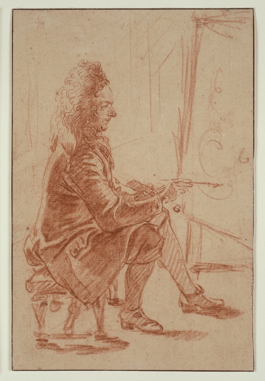 Um pintor de peruca (possivelmente Claude Audran), c.1709 (giz vermelho sobre papel vegetal, colocado sobre cartão creme) de Jean Antoine Watteau
