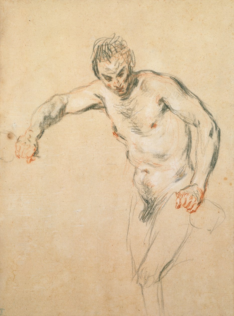 Um sátiro derramando vinho, c.1716 (giz no papel) de Jean Antoine Watteau