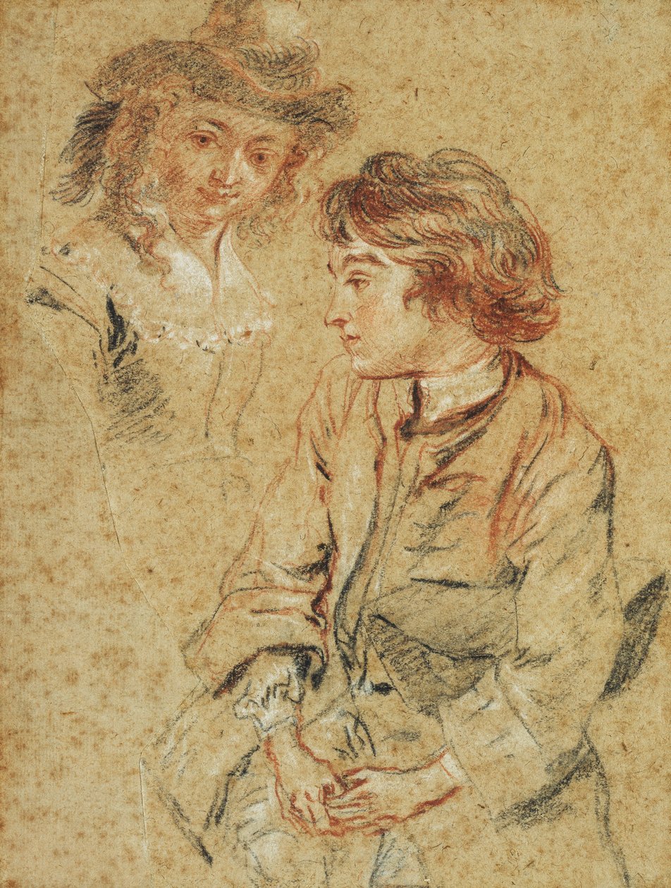 Um jovem sentado, de três quartos, segurando seu chapéu, c.1717 de Jean Antoine Watteau