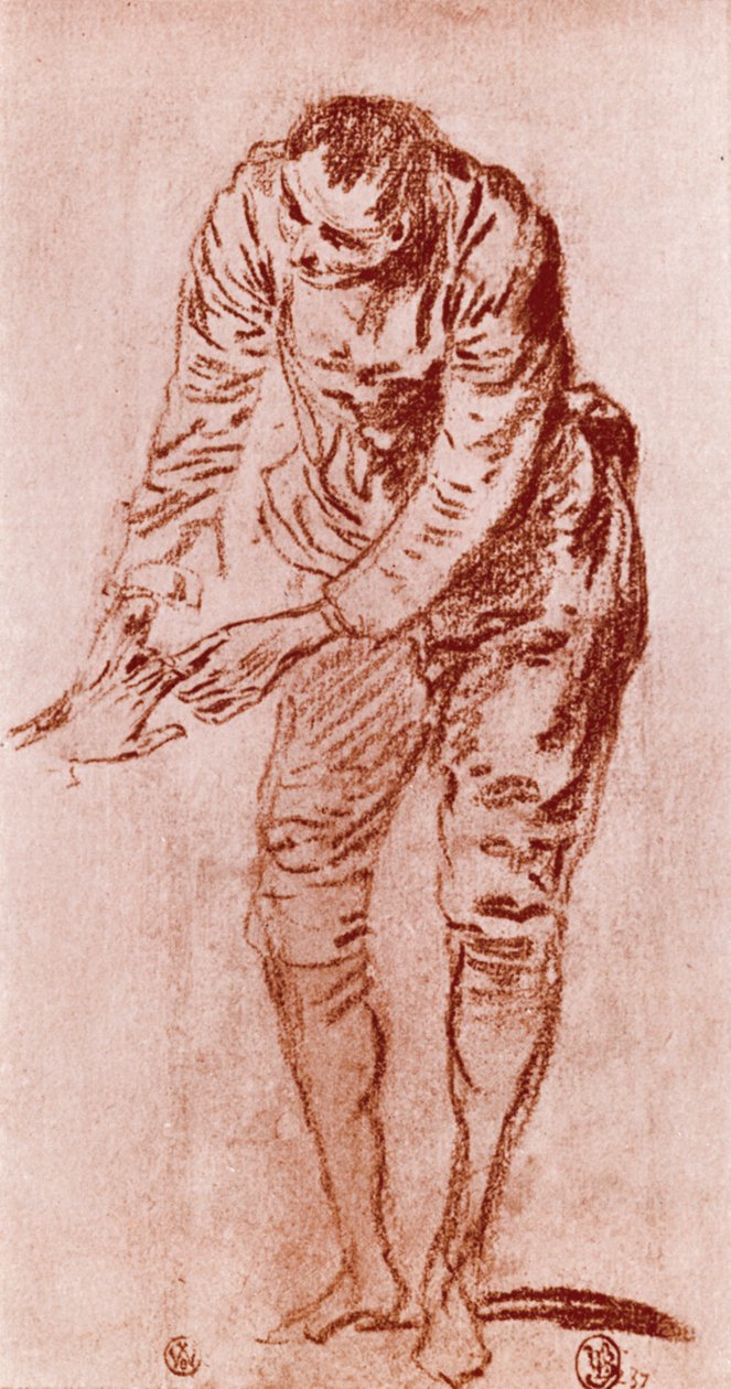 Um estudo em Sanguine, 1913. de Jean Antoine Watteau