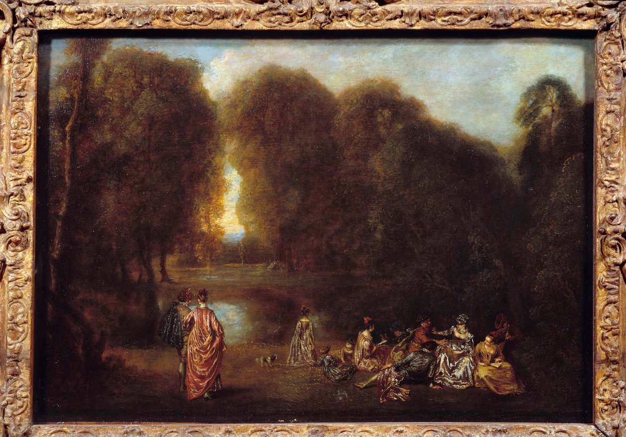 Montagem num parque Pintura de Jean Antoine Watteau (1684-1721) de Jean Antoine Watteau