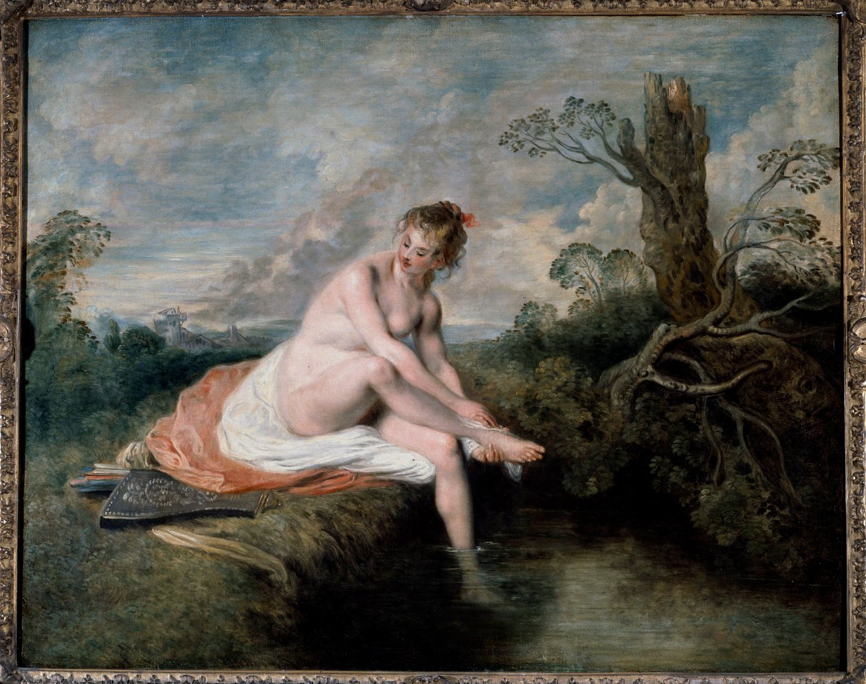 Diane in the Bath Painting de Jean Antoine Watteau (1694-1721) 18 Century Sun. 0,8x1,01 m de Jean Antoine Watteau