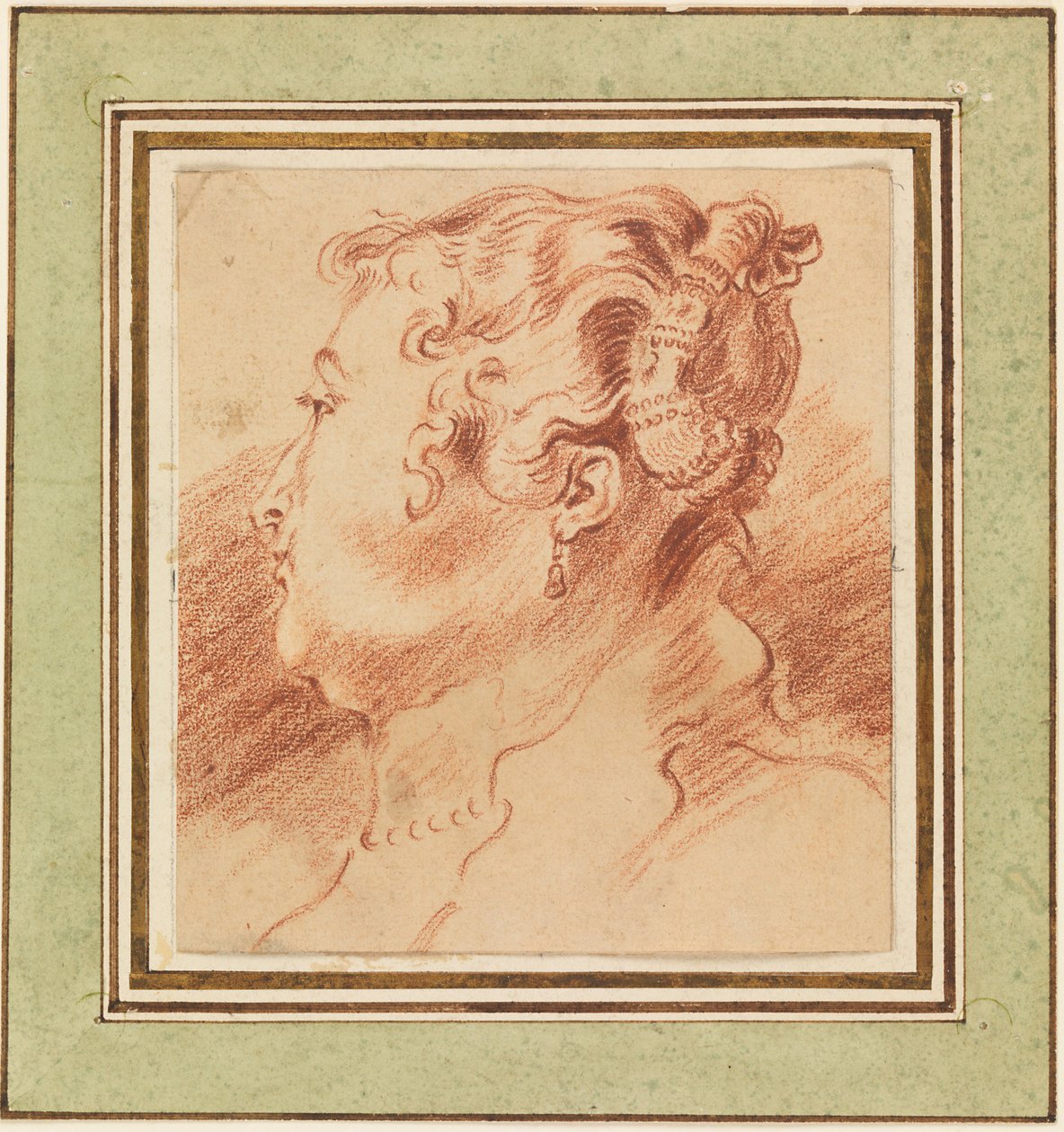 "Etude de tete de femme" (Estudo da cabeça da mulher) Sanguine de Jean Antoine Watteau (1684-1721) vers 1725 Dim 13,3x12,1 cm Museu Nacional de Design Cooper-Hewitt de Jean Antoine Watteau