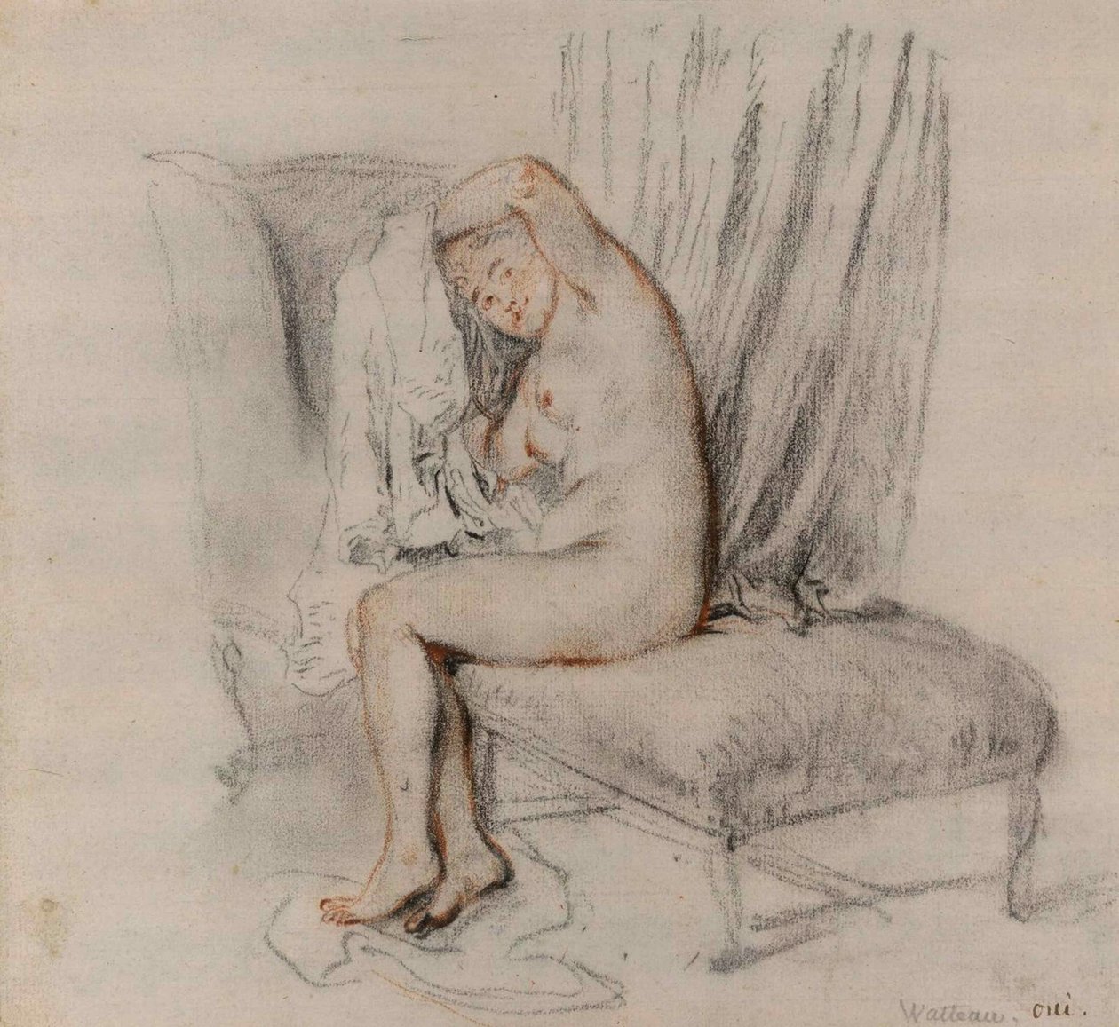 Mulher nua removendo sua camisa, ca 1717. de Jean Antoine Watteau