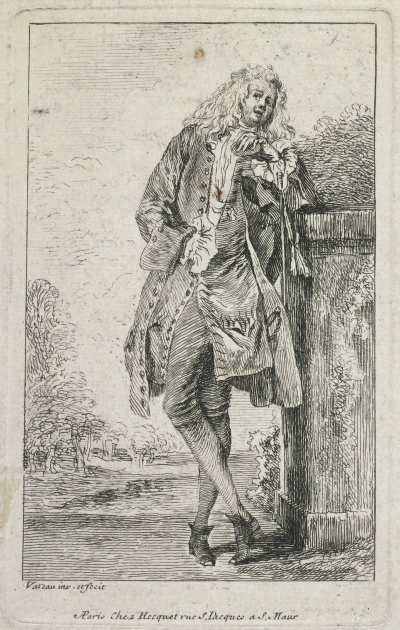 Figuras da moda: Homem em pé de Jean Antoine Watteau
