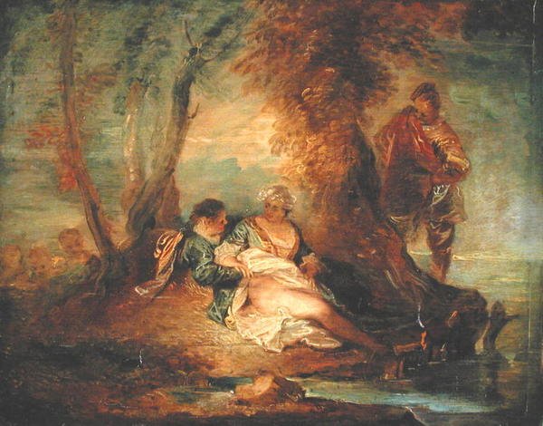 Números em Paisagem, c.1700 (óleo sobre painel) de Jean Antoine Watteau
