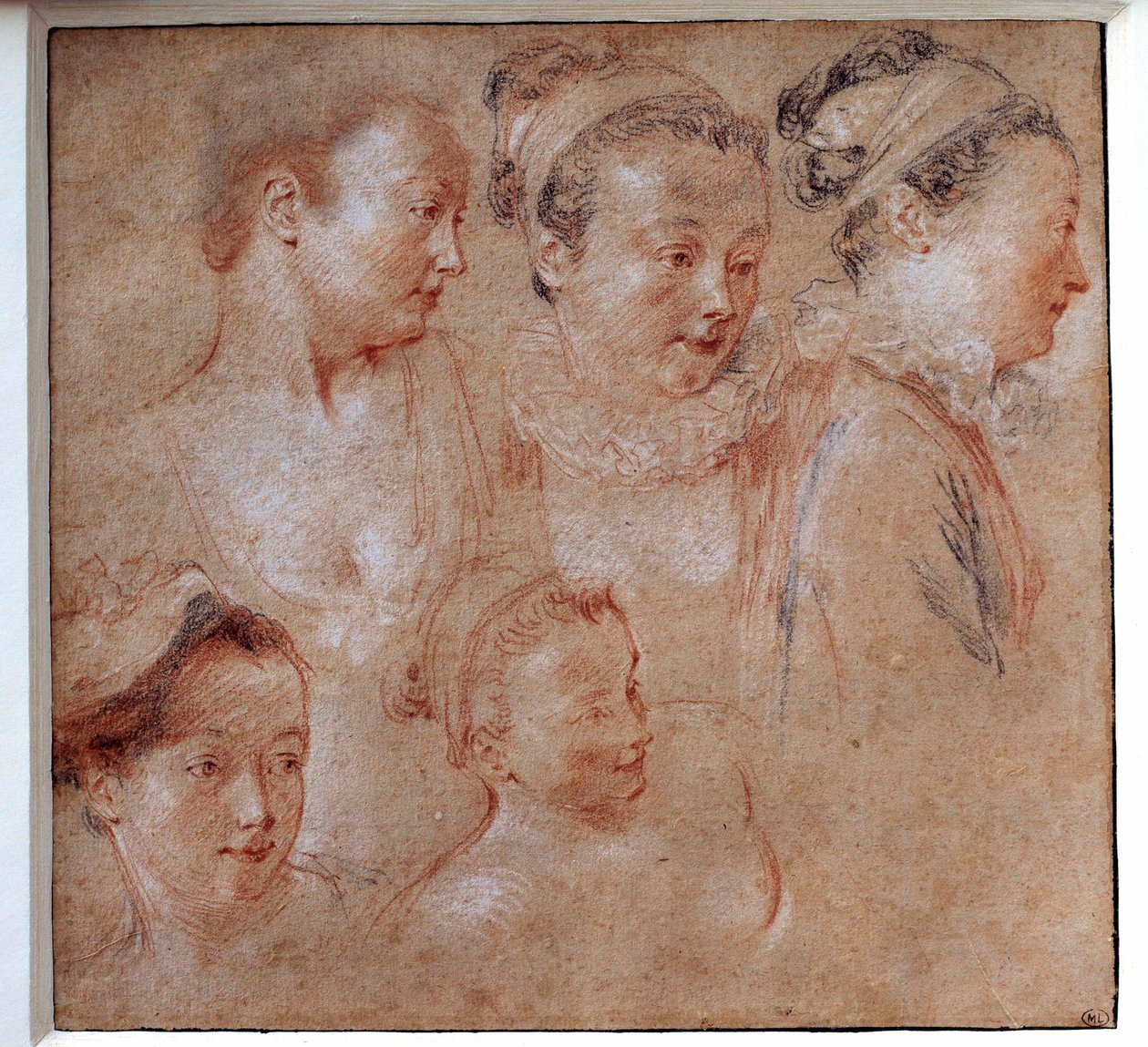 Cinco penteados de mulheres Desenho de Jean Antoine Watteau (1684-1721) 1713 Paris, Musee du Louvre de Jean Antoine Watteau