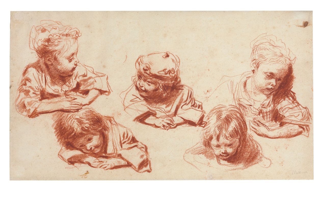 Cinco estudos de crianças de Jean Antoine Watteau